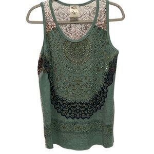 Vocal Boho Print Lac Back Tank Top